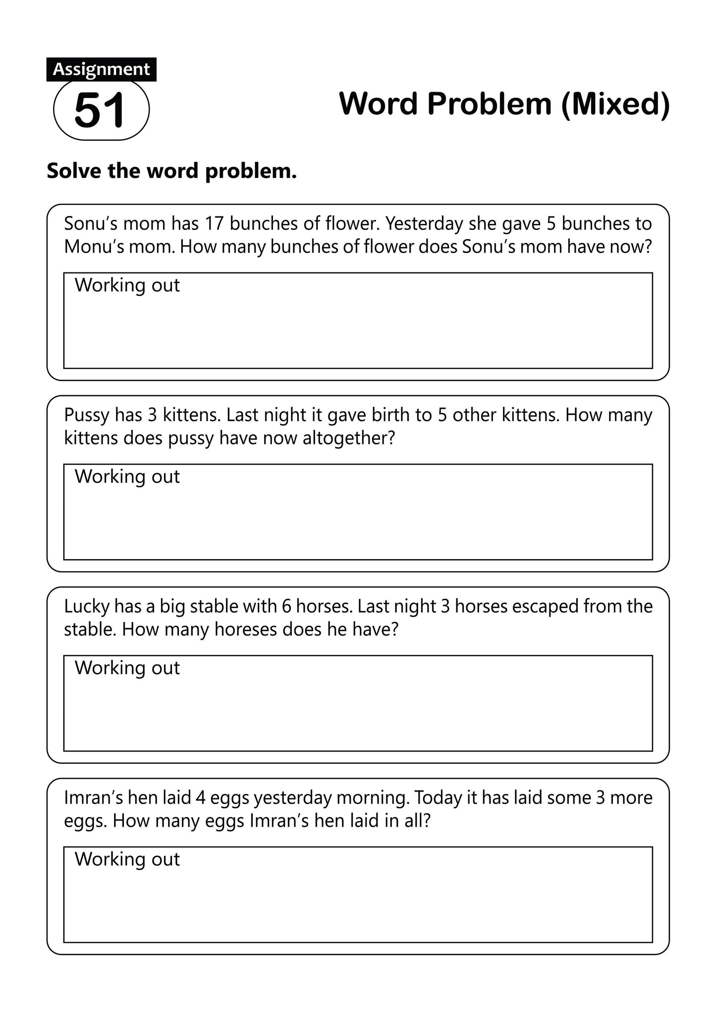 FUN AND LEARN ACTIVITY WORKBOOK FOR KIDS Word Problem 1